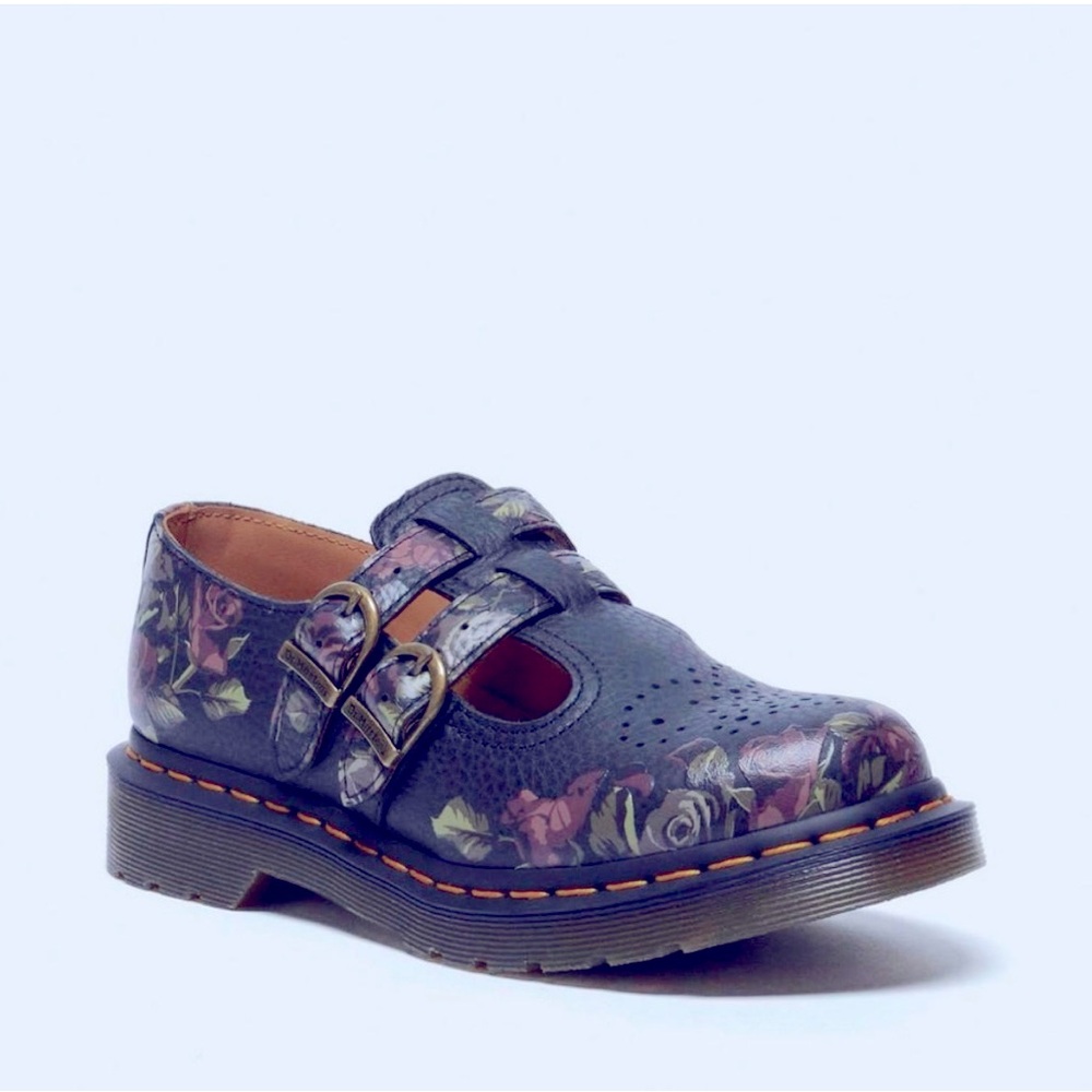 Dr. Martens Floral Black Leather Mary Jane Shoes 9